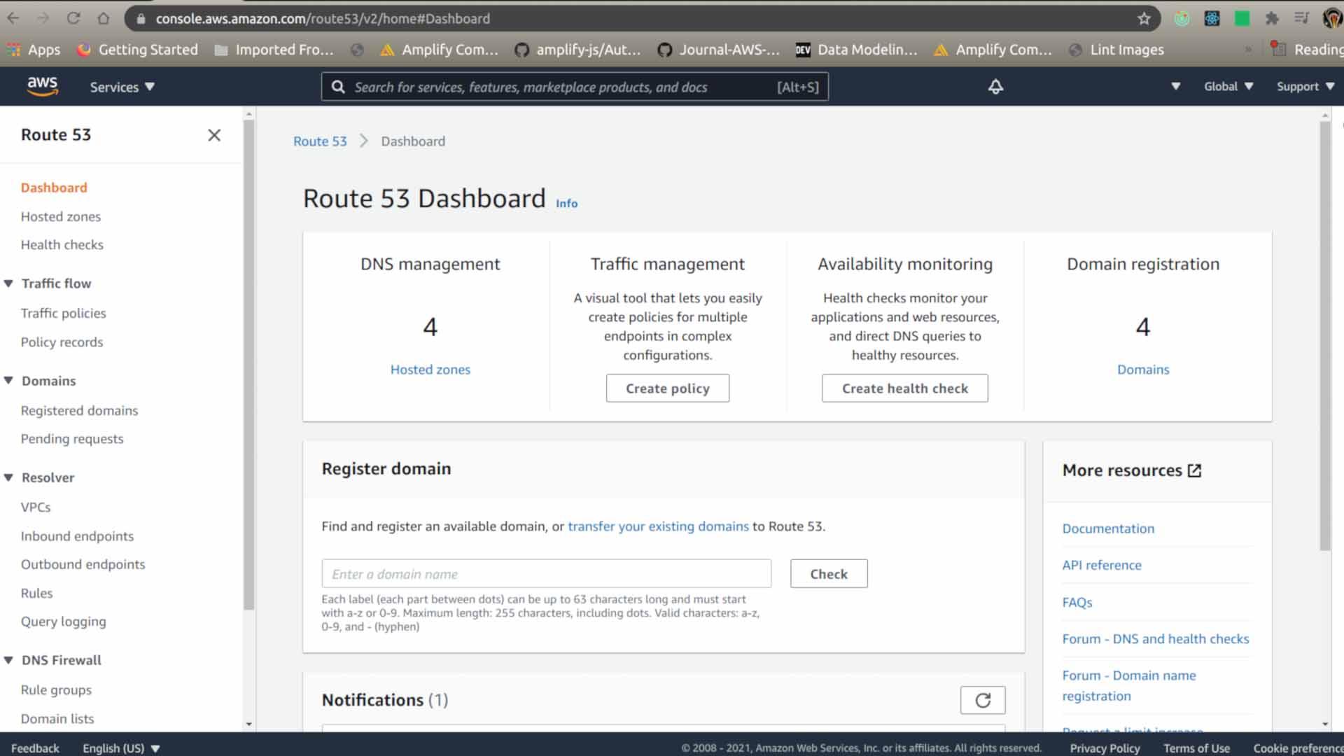Panel de AWS Route 53