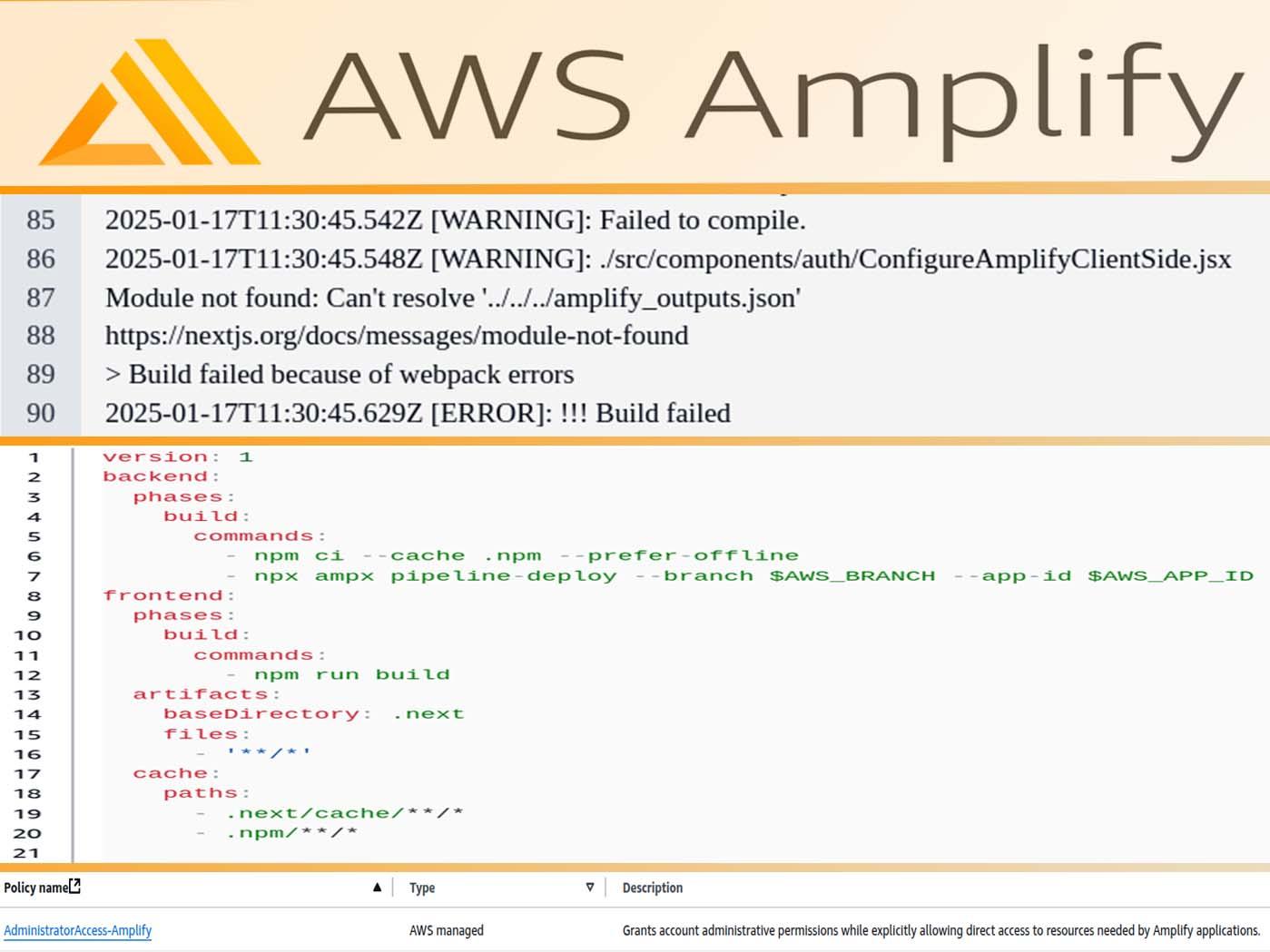 No se puede resolver amplify outputs json